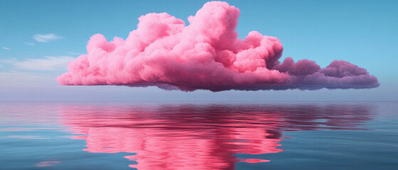 Wall Mural - A pink cloud floating over the ocean