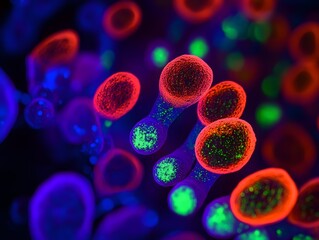 Poster - Microscopic View of Colorful Cells Under Fluorescent Light