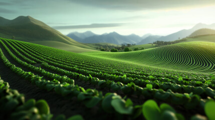 Canvas Print - Fertile fields glowing in the soft morning light, crops growing strong