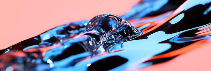 Poster - stylized liquid surface with wave and bubble, coral and cyan lighting