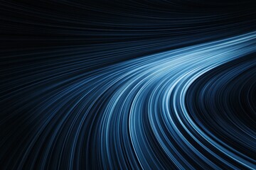 Poster - Smooth, curved blue lines form a dynamic abstract pattern, conveying motion and energy against a dark background in a minimalist style