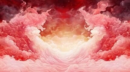 Wall Mural - Dreamlike swirls of pink and red cloudscape.  A celestial, surreal scene.