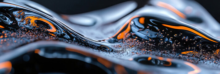 Poster - Abstract Image of Dark Liquid with Bubbles and Orange Highlights