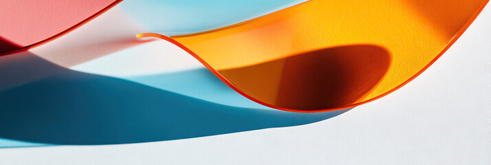 Poster - Translucent Shapes and Shadows: Orange, Teal, and Pink on White Background