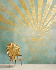 Poster - Artistic golden sunburst chair design studio setting interior decor minimalist unique perspective creative concept