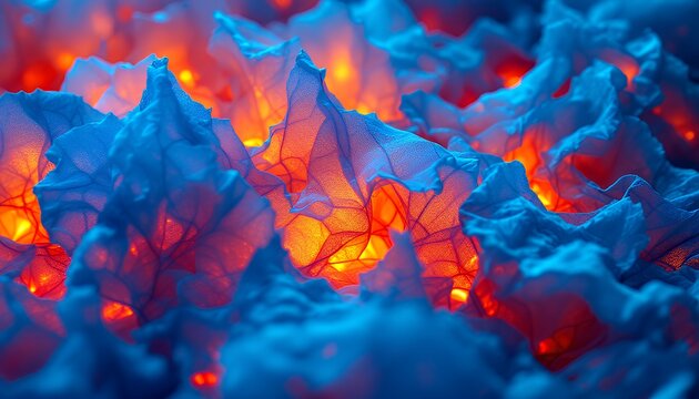 Abstract Blue and Orange Glowing Forms with Dramatic Lighting Effect