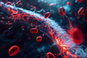 Aufkleber - Vibrant Red Blood Cells Flowing Through a Dark Vascular Environment