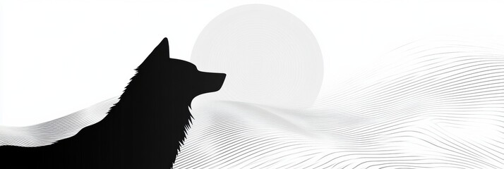 Leinwandbilder - Minimalist wolf silhouette with full moon backdrop creating a serene and tranquil atmosphere for text display. Generative AI