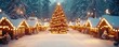 © UK_COLL - Snowy village Christmas tree night lights