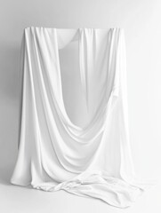 Poster - Minimalist clothing display with soft draped fabric on a neutral white background showcasing simplicity and elegance. Generative AI