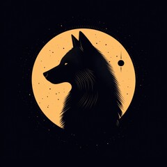 Leinwandbilder - Silhouette of a wolf against a full moon with space for customized text. Generative AI