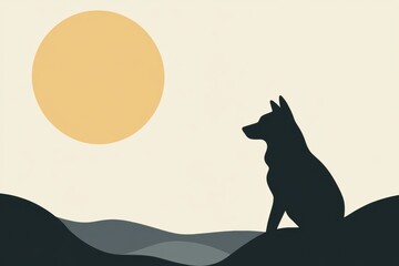 Leinwandbilder - Minimalist wolf silhouette against full moon with space for text and natural elements in the background. Generative AI