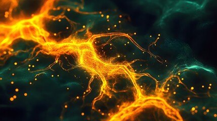 Poster - Abstract Glowing Orange Line on Dark Background in Fantasy Style