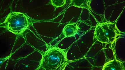 Aufkleber - Microscopic View of Green Neurons Displaying Neural Connections