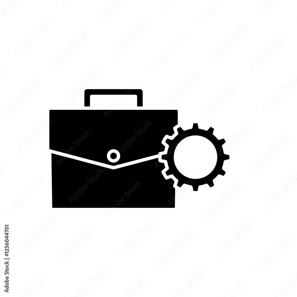 briefcase icon with gear, simple flat style, illustration, logo sign ...