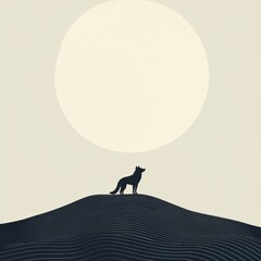 Aufkleber - Minimalist wolf silhouette against a full moon in a serene landscape with space for personalized text. Generative AI