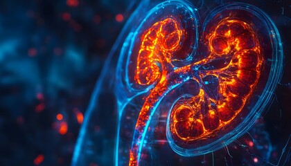 Aufkleber - Glowing Human Kidney Anatomy with Vibrant Colors and Detailed Structure