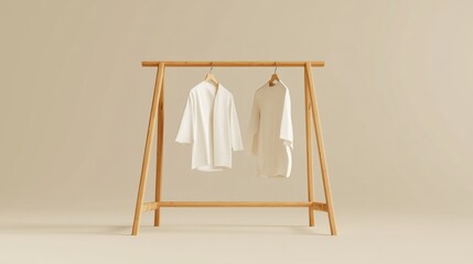 Aufkleber - Minimalist clothing rack showcasing neatly arranged white garments in a simple and stylish setting. Generative AI
