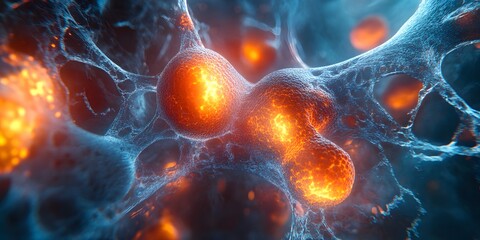Poster - Intricate Network of Vibrant Cells in a Scientific Microenvironment