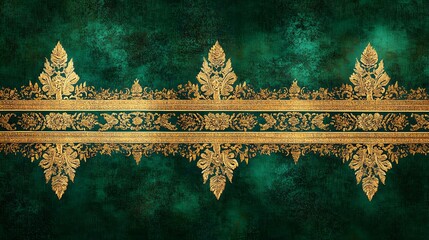 Poster - Elegant green abstract design, decorative golden pattern reflecting on smooth surface, suitable for backgrounds or banners.