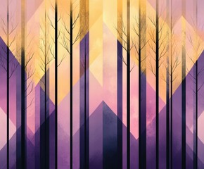 Wall Mural - Colorful forest landscape with geometric shapes and trees