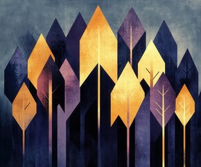 Wall Mural - Vibrant geometric trees in abstract landscape design