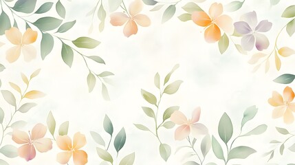 Wall Mural - Watercolor painting featuring soft pastel colored flowers and leaves