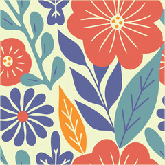 Wall Mural - botanical seamless flowers pattern, vector vintage botanical flowers on a off-white background.eps 1