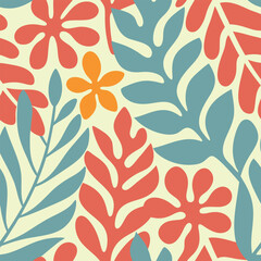 Wall Mural - botanical seamless flowers pattern, vector vintage botanical flowers on a off-white background.eps 1