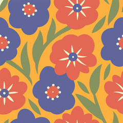 Wall Mural - botanical seamless flowers pattern, vector vintage botanical flowers on a off-white background.eps 1