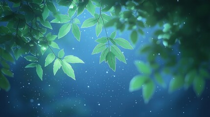 Nighttime leaves, glowing, forest, bokeh, serenity, website banner