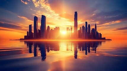 Wall Mural - dubai and new york city skyline at sunset with vibrant colors and towering skyscrapers in the backgr