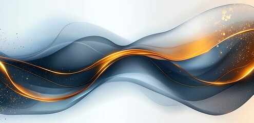 Poster - Abstract art background with flowing waves in blue and gold tones, creating luxurious and elegant feel. Perfect for modern design projects