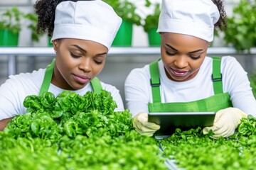 Two Women Collaborating In Hydroponic Garden