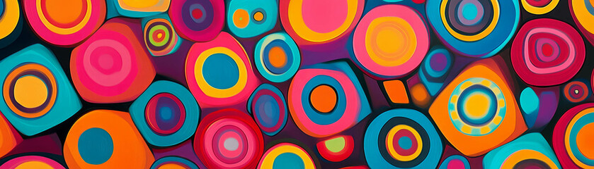 Poster - Bright and vivid pattern of alternating squares and circles in a playful design