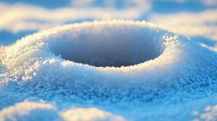 Poster - Sunlit snow hole, winter landscape, ice fishing, background blur