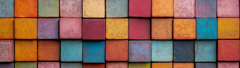 Poster - Colorful rectangles form a striking brick-like pattern on a vibrant background