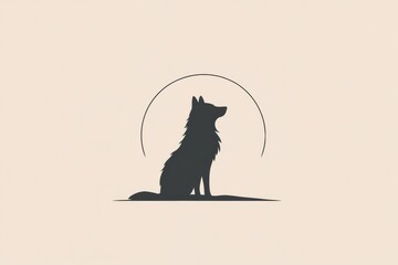 Aufkleber - Minimalist wolf silhouette against a full moon background with space for your custom text. Generative AI