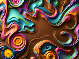 Vibrant abstract digital art with swirling, fluid patterns in bright, neon colors, creating a dynamic texture.