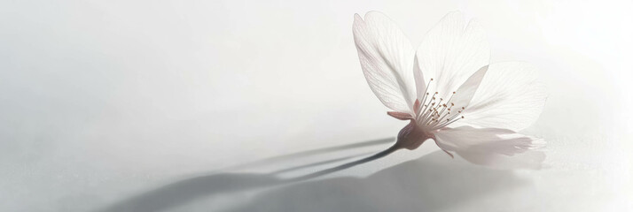 Poster - Delicate sakura petal resting softly on a bright background with gentle illumination