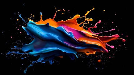 Poster - Vibrant chromatic paints colliding in an artistic fantasy splash on black backdrop