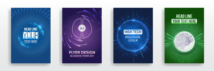 Aufkleber - Modern technology design for posters. Futuristic background for flyer, brochure. Scientific cover template for presentation, banner. Page layout set for sci-fi. Set of high-tech covers for marketing.