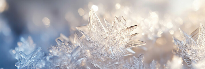Poster - Complex geometric shapes of abstract ice crystals on a bright background