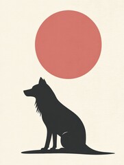 Leinwandbilder - Minimalist wolf silhouette against a full moon background with ample space for text or messaging. Generative AI