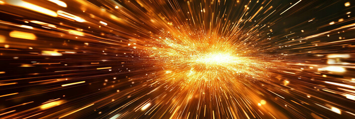 Fototapete - Bright background with abstract particles and light trails simulating motion and energy