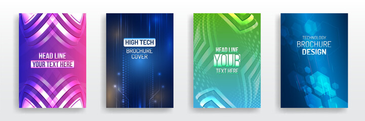 Leinwandbilder - Futuristic background for flyer, brochure. Scientific cover template for presentation, banner. Page layout set for sci-fi. Set of high-tech covers for marketing. Modern technology design for posters.