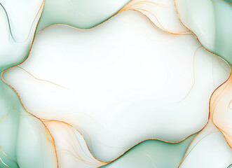 Poster - Abstract background with flowing green and gold waves, creating serene and elegant atmosphere. Perfect for design projects or digital art