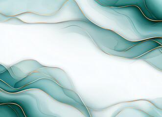 Poster - Abstract background with flowing green and white waves, featuring delicate golden lines. This design evokes sense of calm and elegance, perfect for various creative projects