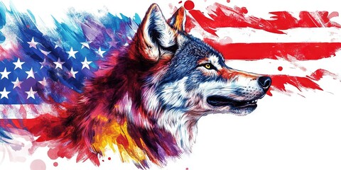 Poster - wolf, american flag 