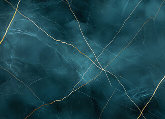 Poster - Abstract dark green marble texture with golden veins, creating luxurious and elegant appearance. This design is perfect for backgrounds and interior decor